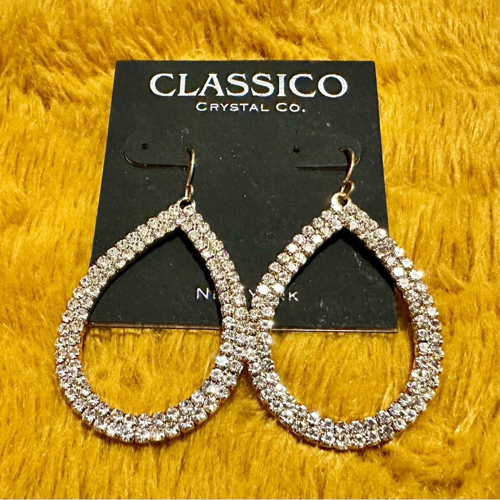 NIP Classico Gold Tone & Faux Rhinestone Drop Earrings